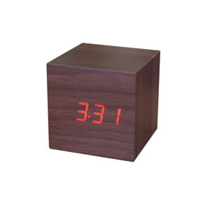 Tmavohnedý budík s červeným LED displejom Gingko Cube Click Clock