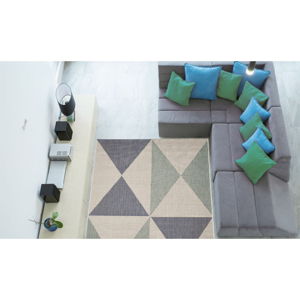 Béžovo-modrý vonkajší koberec Floorita Geo, 135 × 190 cm