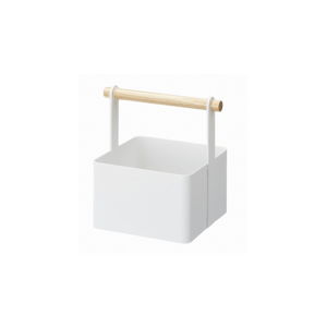 Biely multifunkčný box s detailom z bukového dreva YAMAZAKI Tosca Tool Box S, dĺžka 16 cm