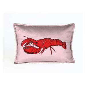 Ružový zamatový vankúš s homármi Velvet Atelier Lobster, 50 x 35 cm