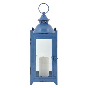 Modrý kovový lampáš Esschert Design Romantik, výška 39 cm