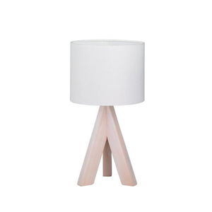 Biela stolová lampa z prírodného dreva a tkaniny Trio Ging, výška 31 cm