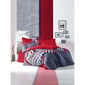 Obliečky s plachtou na dvojlôžko z bavlneného saténu Cotton Box Roxy Red, 200 x 220 cm