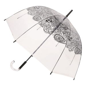 Transparentný tyčový dáždnik odolný proti vetru Ambiance Black Paisley, ⌀ 85 cm