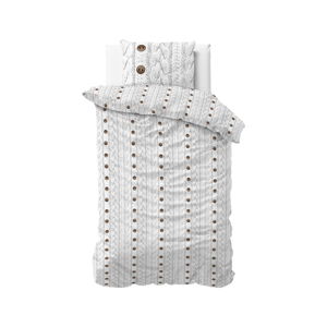 Biele flanelové obliečky na jednolôžko Sleeptime Knit Buttons, 140 x 220 cm