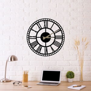 Čierne nástenné hodiny Roman Clock 2, ⌀ 50 cm