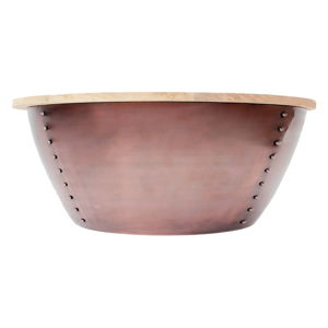 Príručný stolík v medenej farbe s doskou z mangového dreva LABEL51 Indi, ⌀ 38 cm