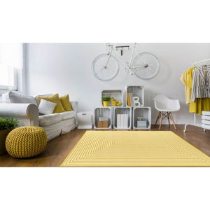 Žltý a umývateľný vonkajší koberec Braid, 200 × 285 cm