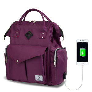 Fialový batoh pre mamičky s USB portom My Valice HAPPY MOM Baby Care Backpack