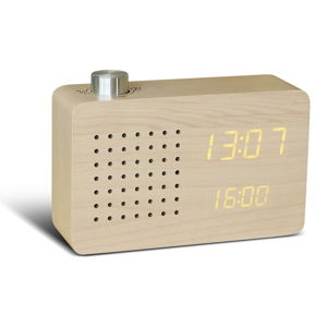 Béžový budík so žltým LED displejom a rádiom Gingko Radio Click Clock