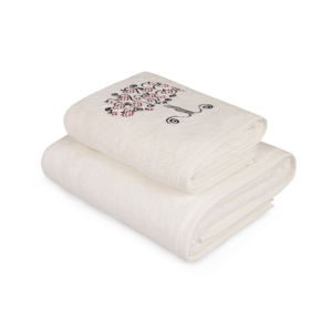 Set bieleho uteráka a bielej osušky s farebným detailom Arbre