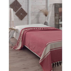 Červený bavlnený pléd cez posteľ Elmas Red, 200 x 240 cm
