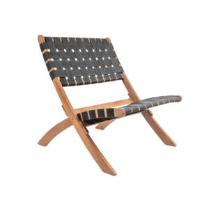 Čierna stolilčka z akáciového dreva s nylonovým poťahom Leitmotiv Weave