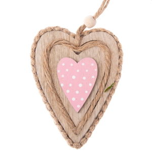 Ružové drevené dekoratívne závesné srdce Dakls Pink Heart