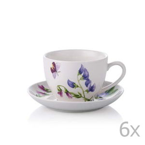 Sada 6 porcelánových hrnčekov na čaj s tanierikmi Rodianos