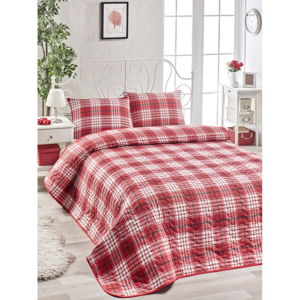 Set červenej bavlnenej prikrývky cez posteľ a 2 obliečok na vankúše Harro Mento, 200 × 220 cm