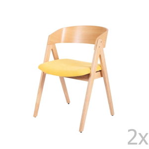 Sada 2 jedálenských stoličiek z kaučukovníkového dreva so žltým podsedákom sømcasa Rina