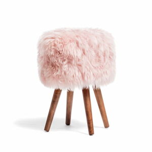Stolička s ružovým sedadlom z ovčej kožušiny Native Natural, ⌀ 30 cm