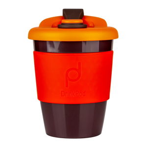 Oranžovo-hnedý cestovný hrnček na kávu Drink Pod Kofein, 340 ml