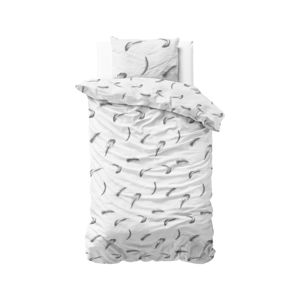 Biele flanelové obliečky na jednolôžko Sleeptime Vintage Feathers, 140 x 220 cm