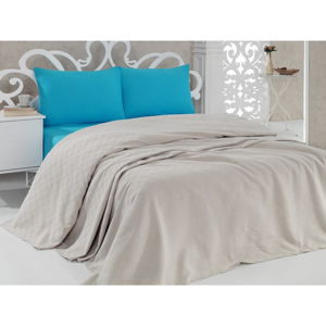 Bavlnená béžová prikrývka cez posteľ Pique Beige, 200 × 240 cm