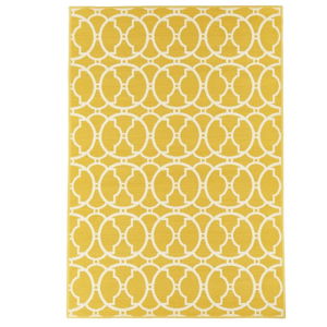 Žltý a umývateľný vonkajší koberec Interlaced, 133 × 190 cm