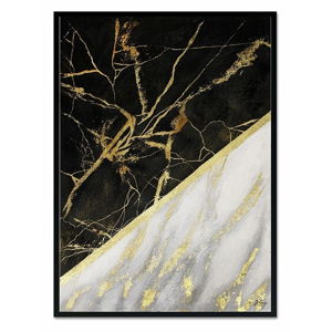 Nástenný ručne maľovaný obraz JohnsonStyle Gold & Black Marble, 53 x 73 cm