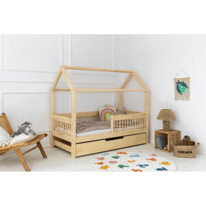 Domčeková/s výsuvným lôžkom detská posteľ z borovicového dreva s úložným priestorom 70x140 cm v prírodnej farbe Mila MBW – Adeko