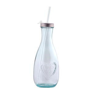 Sklenená fľaša so slamkou Esschert Design Corazon, 600 ml