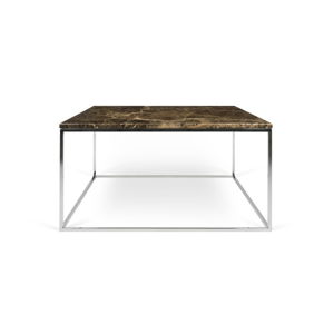 Hnedý mramorový konferenčný stolík s chrómovými nohami TemaHome Gleam, 75 × 75 cm