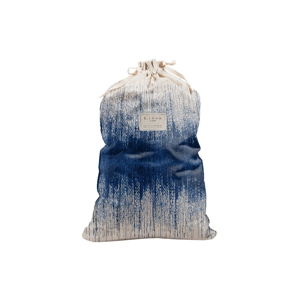 Látkový vak na bielizeň s prímesou ľanu Linen Couture Bag Blue Hippy, výška 75 cm