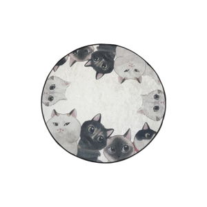 Bielo-sivá kúpeľňová predložka Lismo Cats, ⌀ 100 cm