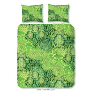 Zelené obliečky na dvojlôžko z bavlneného saténu zouzou Laguna, 200 × 200 cm