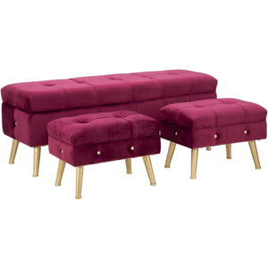 Set lavice a 2 podnožiek s úložným priestorom ve vínovočervenej farbe Mauro Ferretti Glam