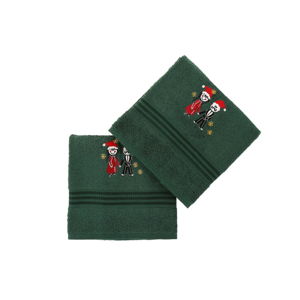 Sada 2 zelených vianočných uterákov Winter Love, 70x140 cm