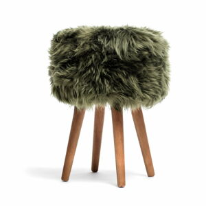 Stolička s tmavozeleným sedadlom z ovčej kožušiny Royal Dream, ⌀ 30 cm