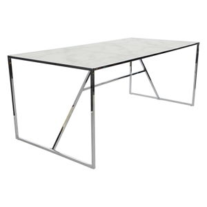 Biely sklenený jedálenský stôl s podnožím v striebornej farbe RGE Glass Marble Effect, dĺžka 185 cm