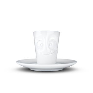 Biely maškrtný porcelánový hrnček na espresso s tanierikom 58products, objem 80 ml