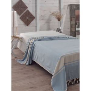 Svetlomodrý bavlnený pléd cez posteľ Elmas Light Blue, 200 x 240 cm