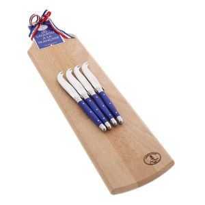 Set 4 modrých nožov na servírovanie syrov s drevenou doskou Jean Dubost