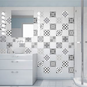 Sada 60 nástenných samolepiek Ambiance Wall Decals Elegant Tiles Shade of Grey, 20 × 20 cm