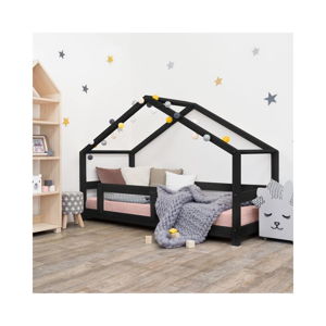 Čierna detská posteľ domček s bočnicou Benlemi Lucky, 70 x 160 cm