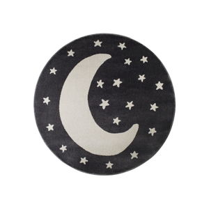Čierny okrúhly koberec s motívom mesiaca KICOTI Black Moon, 133 × 133 cm