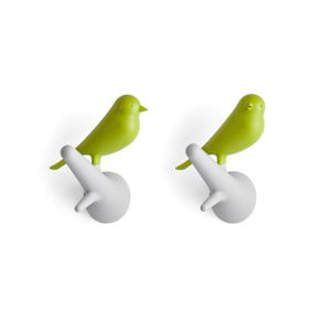 Sada 2 bielo-zelených nástenných vešiakov Qualy&CO Sparrow