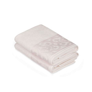 Sada 2 bielych bavlnených uterákov na ruky s krémovým lemovaním Grace, 50 × 90 cm
