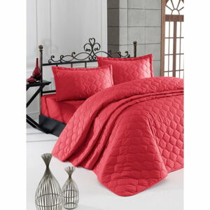 Červená prikrývka cez posteľ s obliečkou na vankúš z ranforce bavlny EnLora Home Fresh, 180 x 225 cm