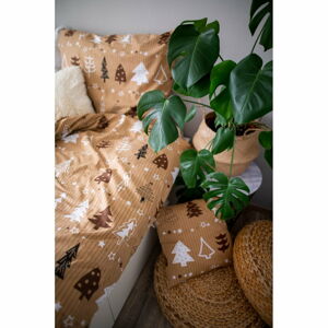 Hnedé posteľné obliečky z bavlneného saténu Cotton House Trees, 140 x 200 cm