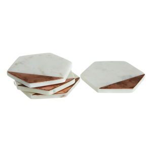 Sada 4 bielych mramorových tanierikov s medenými detailmi Premier Housewares Geometric