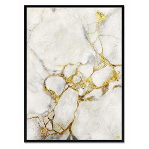 Nástenný ručne maľovaný obraz JohnsonStyle White & Gold Marble Black Frame, 53 x 73 cm