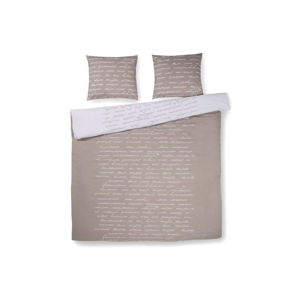 Béžové bavlnené posteľné obliečky na jednolôžko Ekkelboom Tekst, 140 × 200 cm